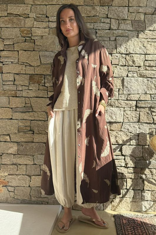 Yara Oakley Tie Back Duster Chocolate